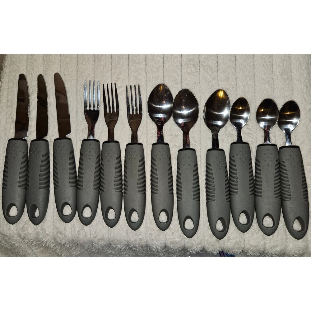 12-Piece Adaptive Utensils Set Non-Slip Easy Grip Handles Hand Tremors/Arthritis